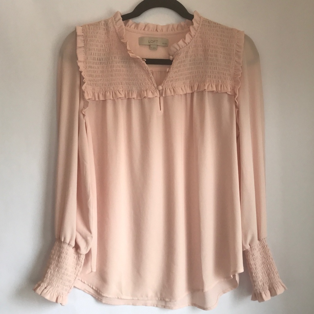 Loft Soft Pink Career Sheer Blouse Petite